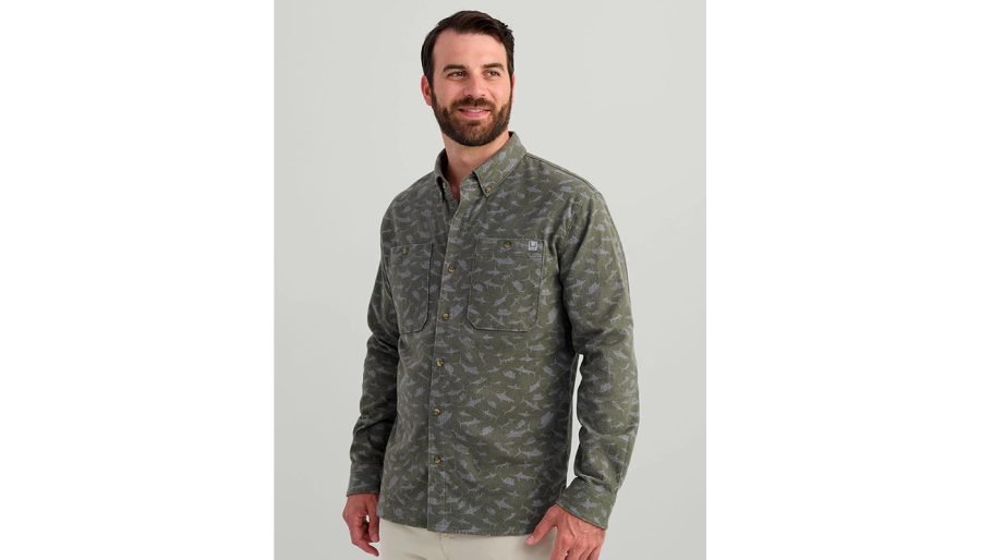 Man in Huk flannel shirt.